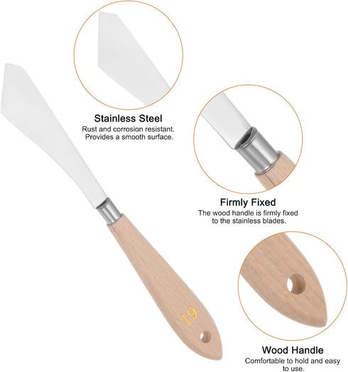 4pcs No.19 Palette Knives 24mm Width Stainless Steel Small Slant Spatula Painting Pallet Knife with Wood Handle for Oil Acrylic Canvas Mixing Spre...