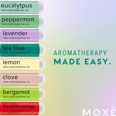MOX? Nasal Inhalers Bundle, 8 Essential Oils, 100% Pure and Undiluted, Therapeutic Grade, No-Mess Portable Aromatherapy, includes Eucalyptus, Pepp...