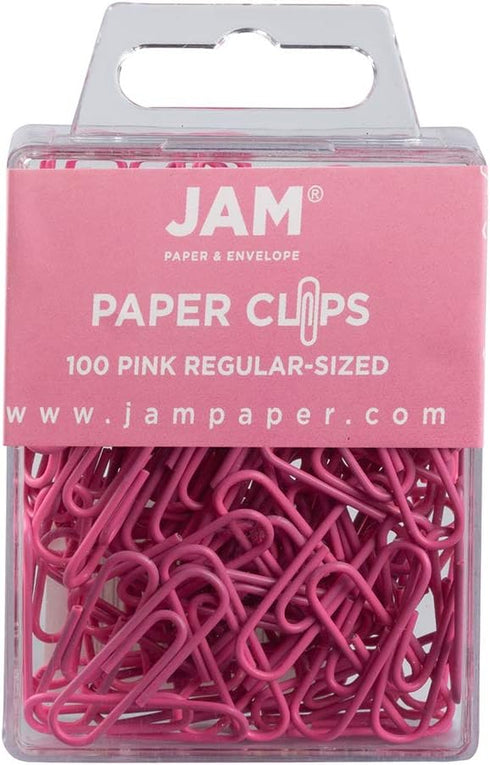 JAM PAPER Colorful Standard Paper Clips - Regular 1 Inch - Pink Paperclips - 100/Pack...