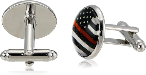 American Flag Tie Bar Clip and Cufflinks Set - Silver Colored Metal Plated - Luxury Clothing Accessories (Thin Red Line)...