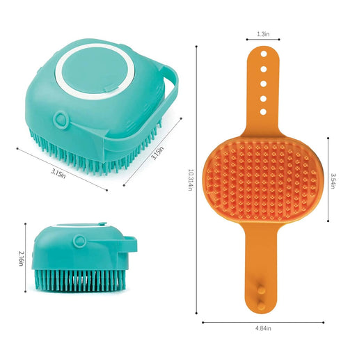 2Pack Dog Bath Brush, Dog Bath Scrubber Shampoo Dispenser Brush, Pet Bath Massage Shower Soap Brush Soft Silicone for Short & Long Haired Dogs and...