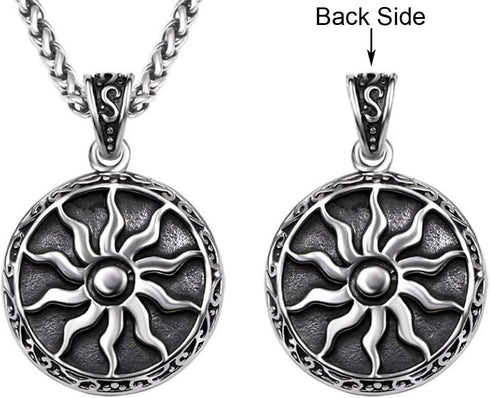 Jewelry Men Women 316L Stainless Steel Sun Pendant Necklace Punk Retro Vintage Style Amulet 22" Chain...