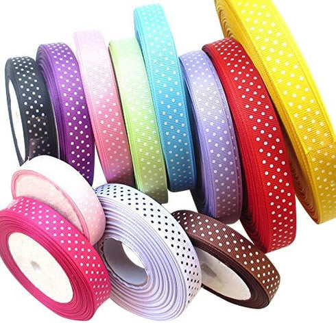 Chenkou Craft 24 Yards 5/8" Dot Grosgrain Ribbon Total 12 Colors Mix Lots Bulk (Multi-color, 5/8“)...