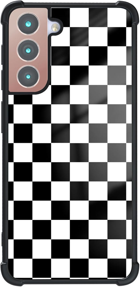 Tnarru for Samsung Galaxy S21 Case Checkered Pattern Hard PC Back and Soft TPU Sides Non-Slip Slim Thin Scratchproof Shockproof Protective Cute Ph...