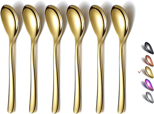 Gold Demitasse Espresso Spoons, 5.5'' Mini Coffee Spoons, Stainless Steel Small Spoons,Tea Spoons for Dessert, Set of 6, Dishwasher Safe...