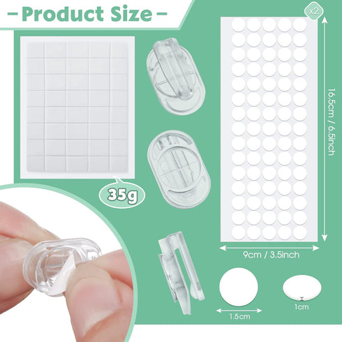 120 Pieces Adhesive Plastic Sticky Clips Clear Clips Reusable Removable Sticky Clips Small Poster Clips Wall Clips Hanging Bulletin Board Clips fo...