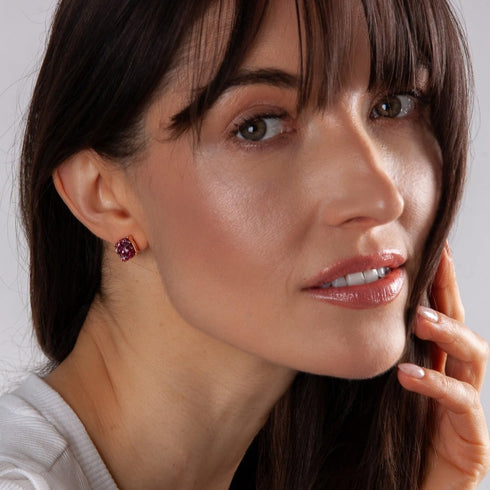Humble Chic Small Square Stud Earrings for Women - 10mm Gold-Tone Glitter Statement Post Ear Studs...