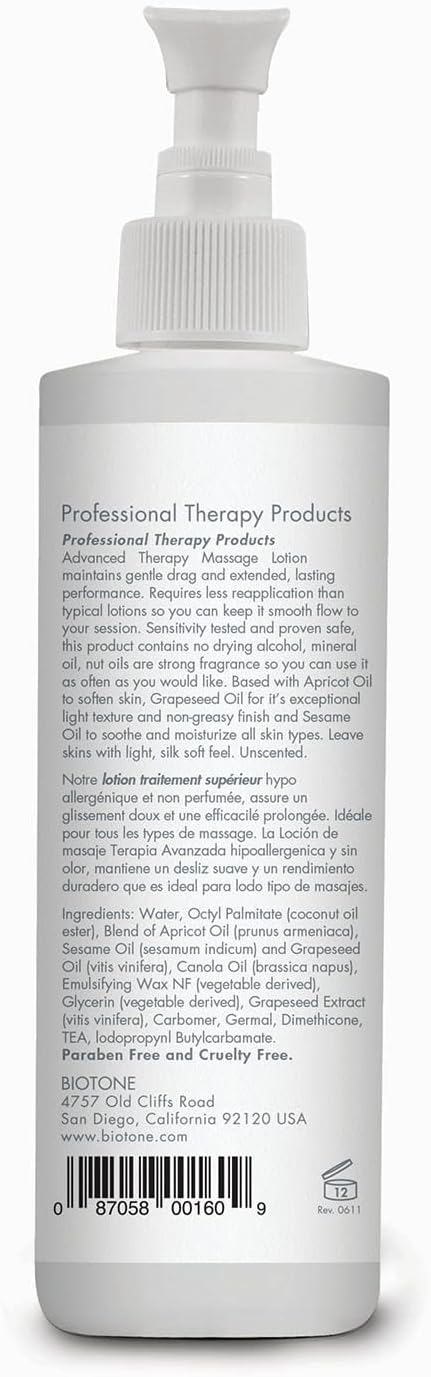 BIOTONE Advanced Therapy Massage Lotion, Hypoallergenic and Fragrance-Free, More Glide and Workability, Absorbs for a Non-Greasy Finish...