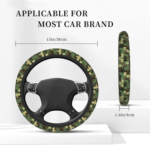 Green Steering Wheel Cover for Men,Green Camouflage Print 14.5 Steering Wheel Cover Protector Non Slip Durable Universal Automotive Accessories Ca...