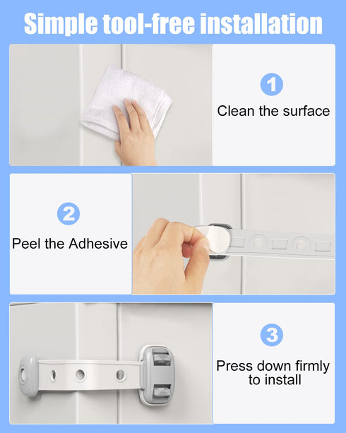 Baby Proofing Child Safety Locks(3 PCS) - Cabinet Locks for Babies,3M Adhesive Cabinet Latches, Multi-Purpose for Fridge Drawers,Ovens Toilet Seat...