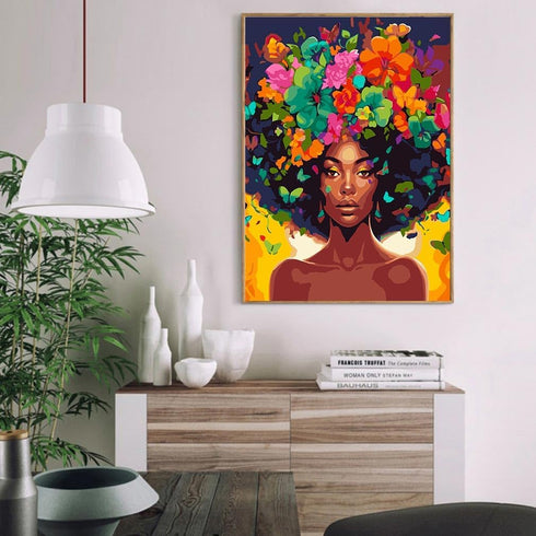 DIY African Woman Paint by Numbers for Adults Canvas, Flowers and Girl Paint by Number Kits on Canvas - Frameless Oil Painting Kits Arts and Craft...