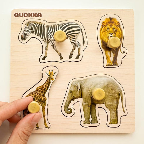 QUOKKA Wooden Puzzles for Toddlers 1-3 – 4 Set Pegged Puzzles for Kids Ages 2-4 – Animal and Birds Learning Toy for Kids – Gift Realistic Educatio...
