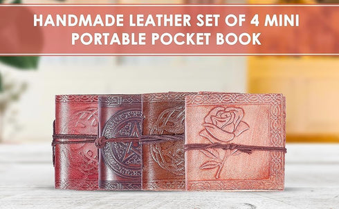TUZECH Handmade Leather Bound Book of Shadows Mini Notebook Blank Unlined Small Pocket Tiny Journal For Office Artist Architect Personal Note Vint...