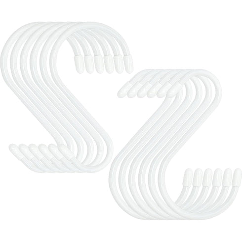 12 Pack 5 inch White S Hook, Vinyl Coated S Hooks with Rubber Stopper Non Slip Heavy Duty S Hook, Steel Iron White Rubber Coated Closet S Hooks fo...