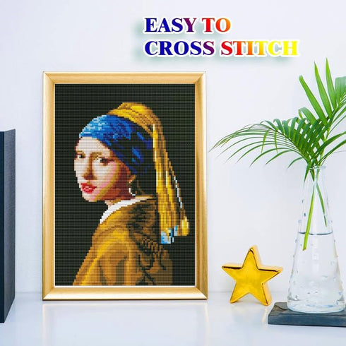 ROSTITCH Stamped Cross Stitch Kits- The Girl with The Pearl Earring Cross Stitch Kits for Beginners Adults Needlepoint Cross-Stitch,Embroidery Kit...