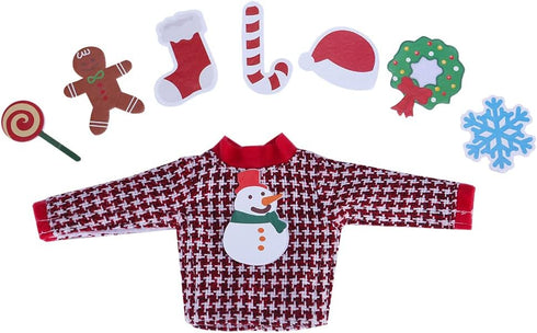 E-TING Santa Clothing Christmas Accessories for elf Doll (Sweater Set - 1 Sweater + 8 Attachable Decals)...