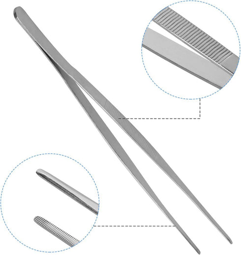 AHIER Kitchen tweezer Stainless Steel, 8inch Long tweezer with Precision Serrated Tips for Cooking Pincette for Sea food, Bar Tweezer...