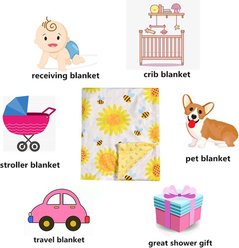 Baby Blanket Super Soft Minky Blanket Yellow Bee and Sunflower Blanket with Dotted Backing for Newborns Nursery Stroller Receiving Toddlers Crib B...