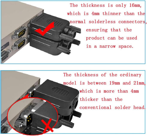 2PCS Male VGA Solderless Quick Connector 16mm Thinner 3+9 DB15 3Row Serial Plug to 15-pin Port Terminal Male Adapter Breakout Board Compatible wit...