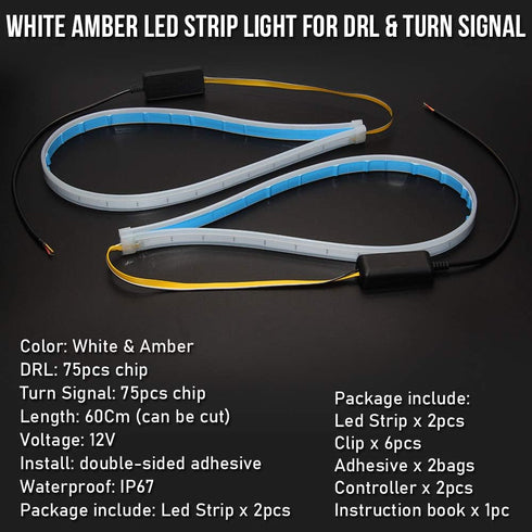 OPP ULITE Switchback Led Strip Light, Amber Turn Signal White DRL, 24 Inch Flexible Headlight Stirp Tube Lights (White Amber WYDT-60)...