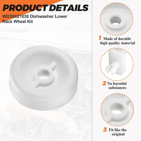 2023 Upgraded WD35X21038 Dishwasher Lower Rack Wheel Kit by Beaquicy - Replacement for G-E Ken-more May-tag Hot-point Dishwasher - Replaces WD12X10074 WD12X10076 WD12X0272 WD12X0427 - Pack of 8
