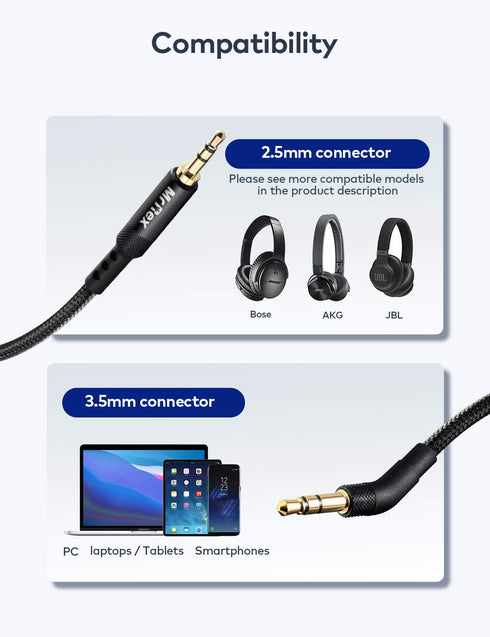 Mr Rex Nylon Braided 2.5mm to 3.5mm Audio Aux Cable for Bose 700 QuietComfort Ultra QC45 QC35II QC35 QC25 Headphones, JBL E45BT E55BT Headsets Rep...