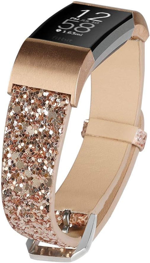 Bling Bands Compatible with Fitbit Charge 2 Band, Women Strap Shiny Glitter Leather Replacement Bands Compatible with Fitbit Charge 2 Wristbands...