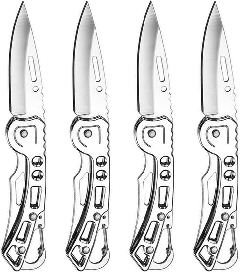 4 Pack Self-Defense Folding Knife With Key Ring Easy To Everyday Carry, Outdoor Survival Stainless Steel Pocket Knife (Silver)...