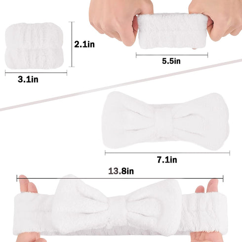 Spa Headband and Wristband Set 3PCS Skincare Headbands Wrist Bands Face White Wash Headband Soft Makeup Elastic Facial Makeup Headbands Cute Bow H...