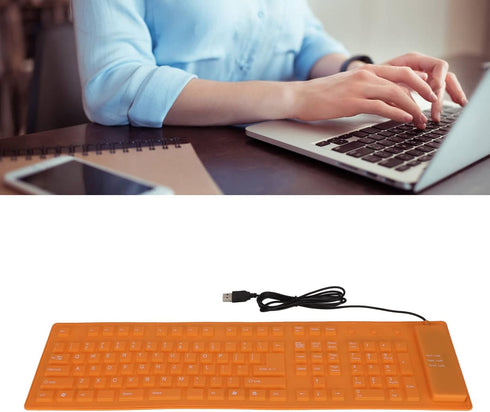 Foldable Silicone Keyboard,108 Keys Waterproof Rollup Keyboard,USB Wired Silicone Keyboard,Mute Keyboard,Soft Touch Keyboard for PC,Laptop,Noteboo...