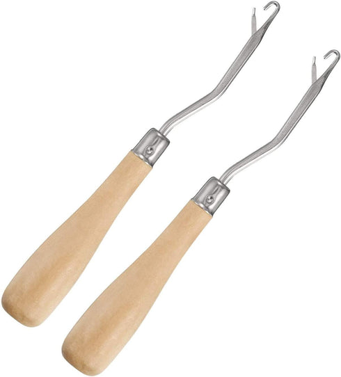 2 Pieces 6.3 Inch Wooden Bent Latch Hook Crochet Needle, Knitting Tool for Rug Making and Art Crafts......