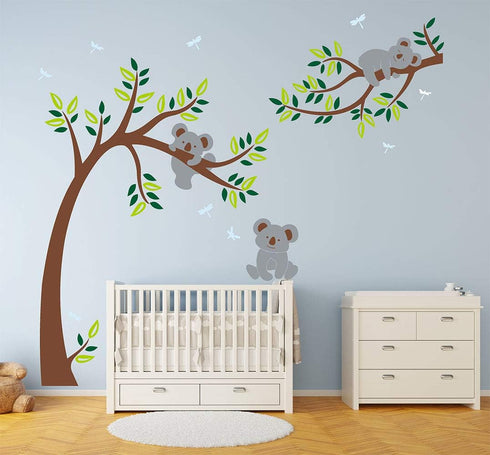 Three Cute Koalas Tree Branches Wall Decal Wall Sticke Family Tree Wall Decal Vinyl Wall Sticker Baby Nursery Decor Kids Room Decoration (Brown)...