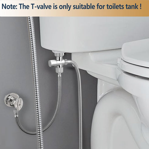Bidet T Adapter, Brass T Adapter with Shut-off Valve, 3-way Tee Connector 7/8" x 7/8" x G1/2, Leak-Free Chrome Metal T Valve Adapter for Toilet Bi...