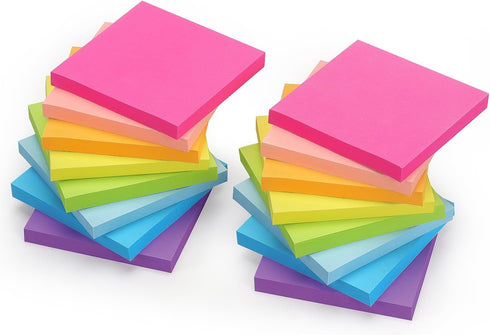 Early Buy 16 Pads Sticky Notes 8 Bright Color Self-Stick Notes 3 in x 3 in, 60 Sheets/Pad...
