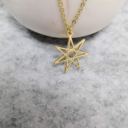 Elven or Faerie Seven Pointed Star Septagram Pendant Necklace Rose Gold Silver Tone...