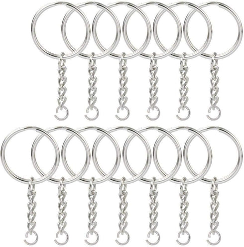 150 Pcs NANSSY 1 Inch/25mm Split Keyrings with Chain Silver Keychain Ring, Key Chains Rings Parts with Open Jump Ring and Connector....
