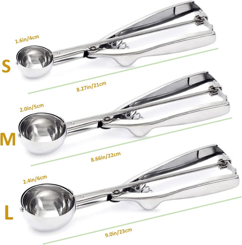 Ice Cream Scoop, 3Pcs Cookie Scoop Set, 18/8 Stainless Steel Cookie Dough Scoop, Cookie Scoops for Baking Set of 3, Ice Cream Scooper with Trigger...