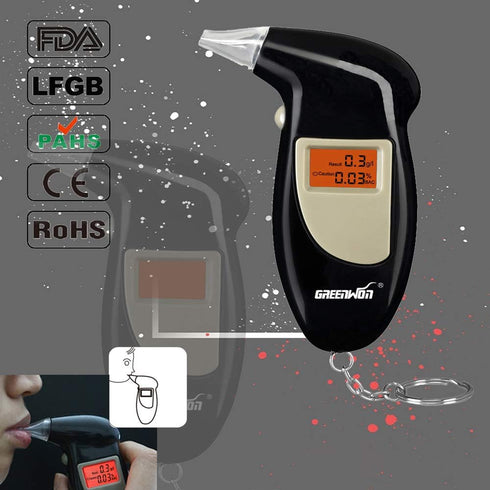 GREENWON Battery Powered Breathalyzer Keychain Digital Alcohol Tester Detector Breath Analyzer Audible Alert Portable with LCD Display and Replace...