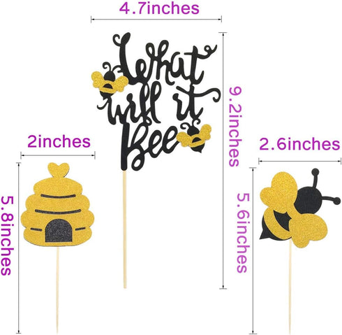 25 Pcs Glitter What Will It Bee Cake Topper Bumble Bee Cupcake Toppers Bee Pupa Cupcake Toppers Gender Reveal Party Decorations Desserts Supplies ...