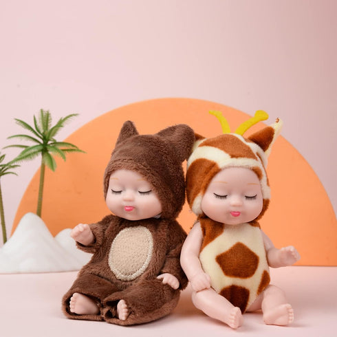 6 Pcs 4 Inch Mini Reborn Baby Dolls Toy Set Realistic Baby Doll with Cute Animal Clothes Gifts for Girls Boys Birthday Christmas...