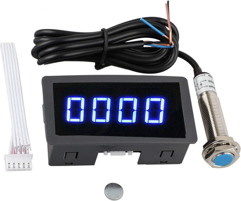 EEEkit 4 Digital Blue LED Tachometer, RPM Speed Meter Digital Motor with Hall Proximity Switch Sensor NPN for Conveyor Belts...