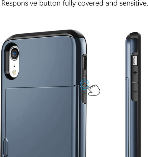 SAMONPOW for iPhone XR Case Wallet Card Holder Heavy Duty Protection XR Phone Case Wallet Card Holder Dual Layer Anti Scratch Hard PC Soft Rubber ...