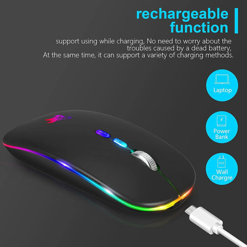 BQSS LED Wireless Mouse, Slim Rechargeable Silent Portable USB Optical 2.4G Wireless Bluetooth Two Mode Computer Mice with USB Receiver and Type C...