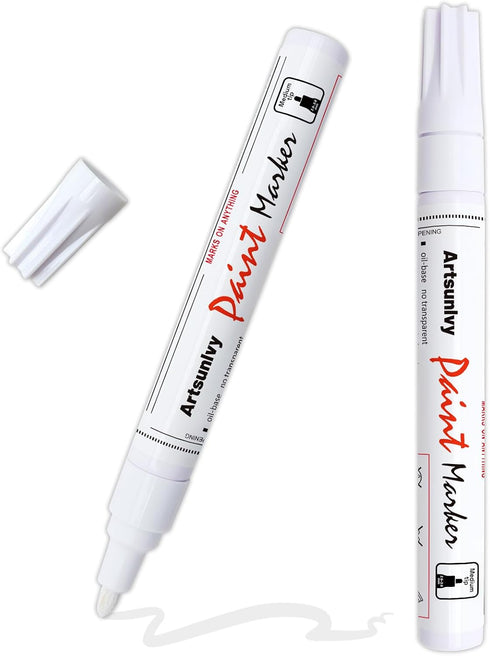 White Paint Pens marking pens Permanent Markers - 2 Pack Oil Based Waterproof Markers for Tire, Rubber,Wood, Rocks, Metal, Canvas,Plastic, Dark Su...