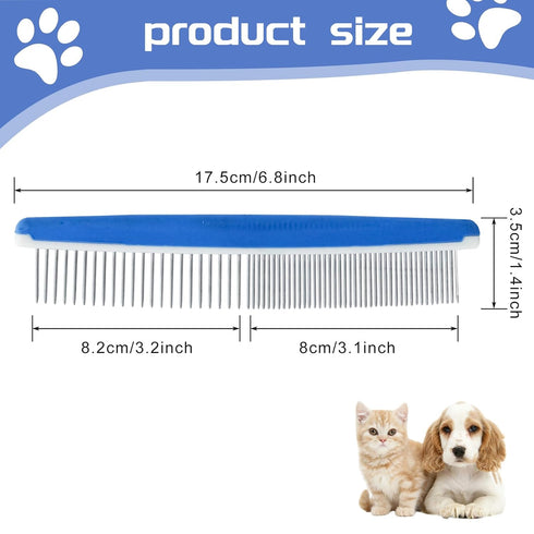 2Pcs Dog Grooming Comb, Durable and Non-Slip Metal Comb for Dogs, Horse, Rabbit, Cat, Metal Pet Comb for Cats with Rounded Tips for Bath, Pet Hair...