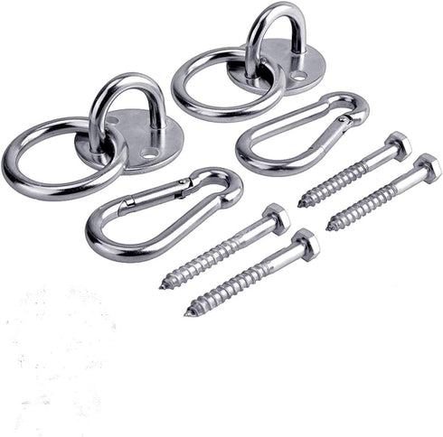 Hammock Hanging Hook Kit, Load Capacity 1400 lb, Stainless Steel Round Mount Pads, Spring Snap Hooks, Lag Screws Set for Hammock Yoga Swing Chair ...