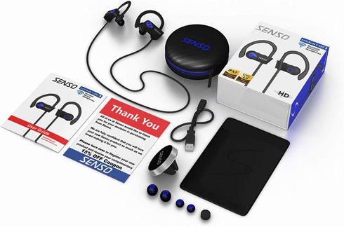 Senso Bluetooth Headphones, Best Wireless Sports Earphones w/Mic IPX7 Waterproof HD Stereo Sweatproof Earbuds for Gym Running Workout 8 Hour Batte...