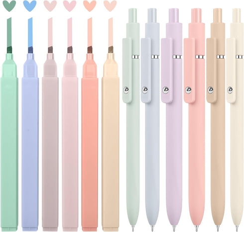 12 PCS Aesthetic Highlighters and Gel Pens, Cute School Supplies for College Study, Preppy Stuff, Office Desk Accessories for Journaling Planner N...
