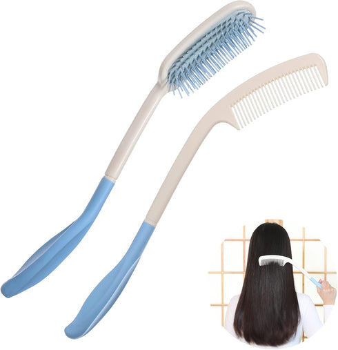 Fanwer Long Reach Handled Comb and Hair Brush Set Applicable to elderly and hand-disabled people inconvenient upper limb activities (2 pcs)...