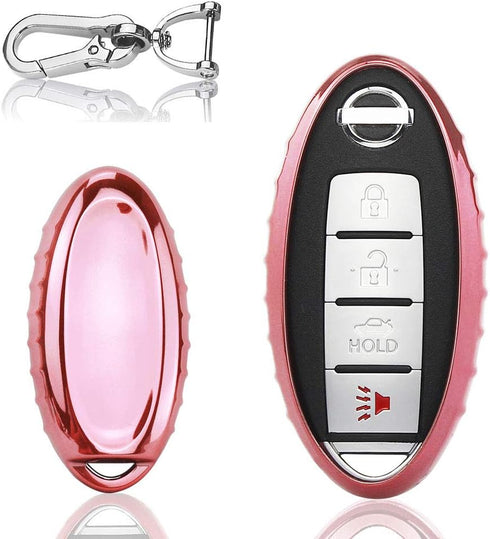 QBUC Car Key Cover, 3 4 5 Button Case Key Fob Cover with Key Chain, Replacement Key Fob(Pink)...